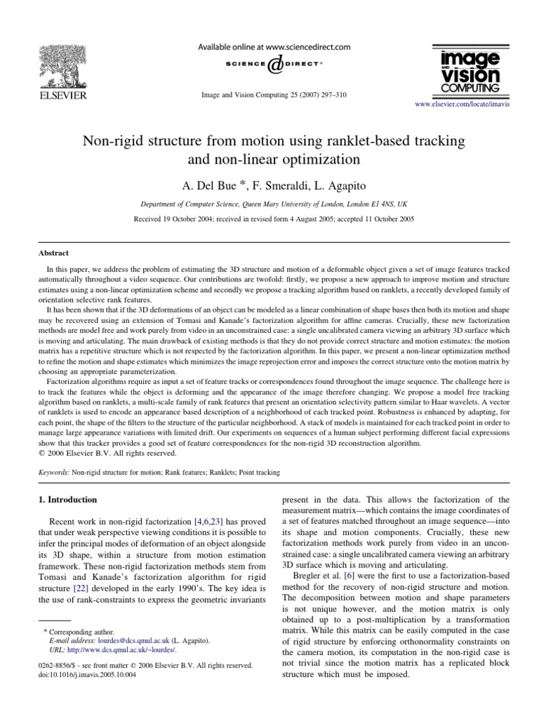 Non-Rigid Structure from Motion Optimization | PDF | Matrix ...