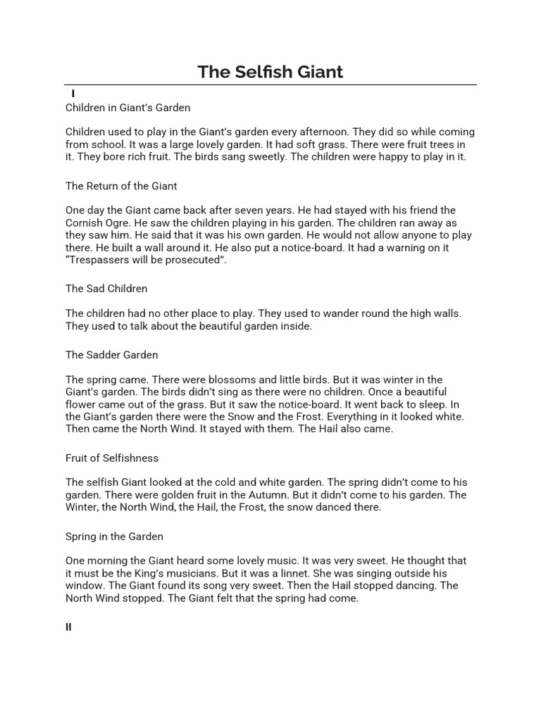 The Selfish Giant | PDF