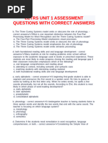 Letrs Unit 1 Assessment Questions With Correct Answers