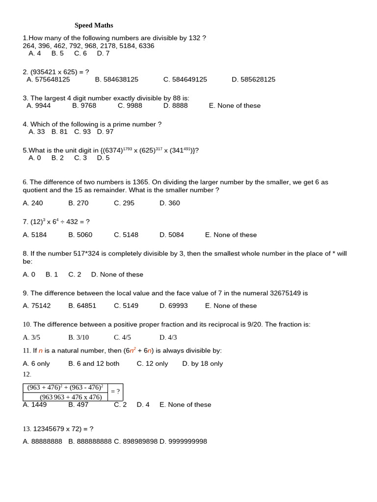 Speed Maths | PDF