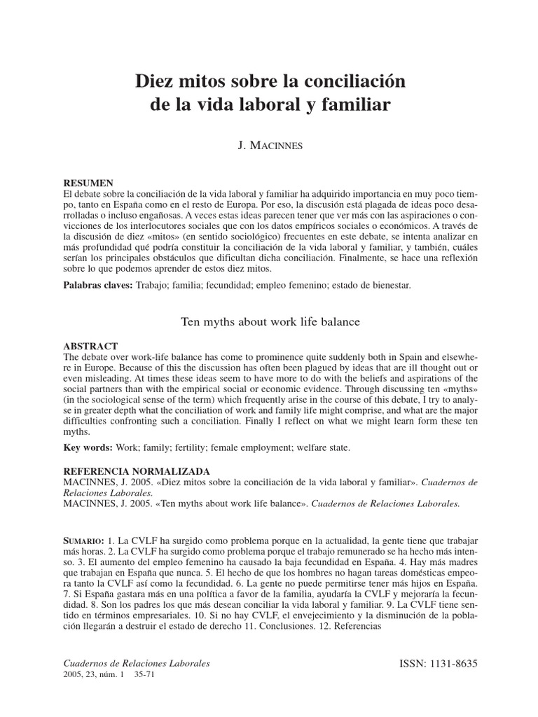 Diez Mitos Sobre La Conciliación de La Vida Familiar y Laboral | PDF