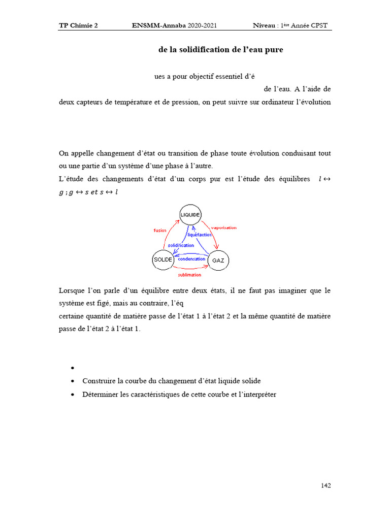 Etude Du Changement D'état D'un Corps Pur | PDF
