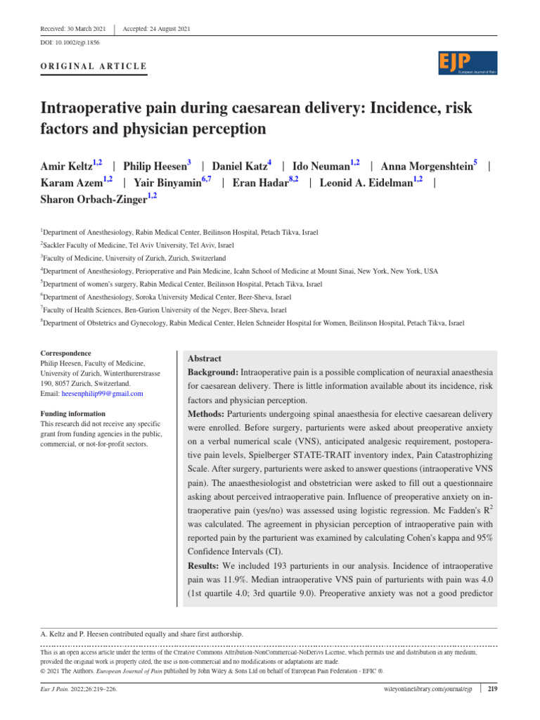 Intraoperative Pain During Caesarean Delivery Risk Factors | PDF