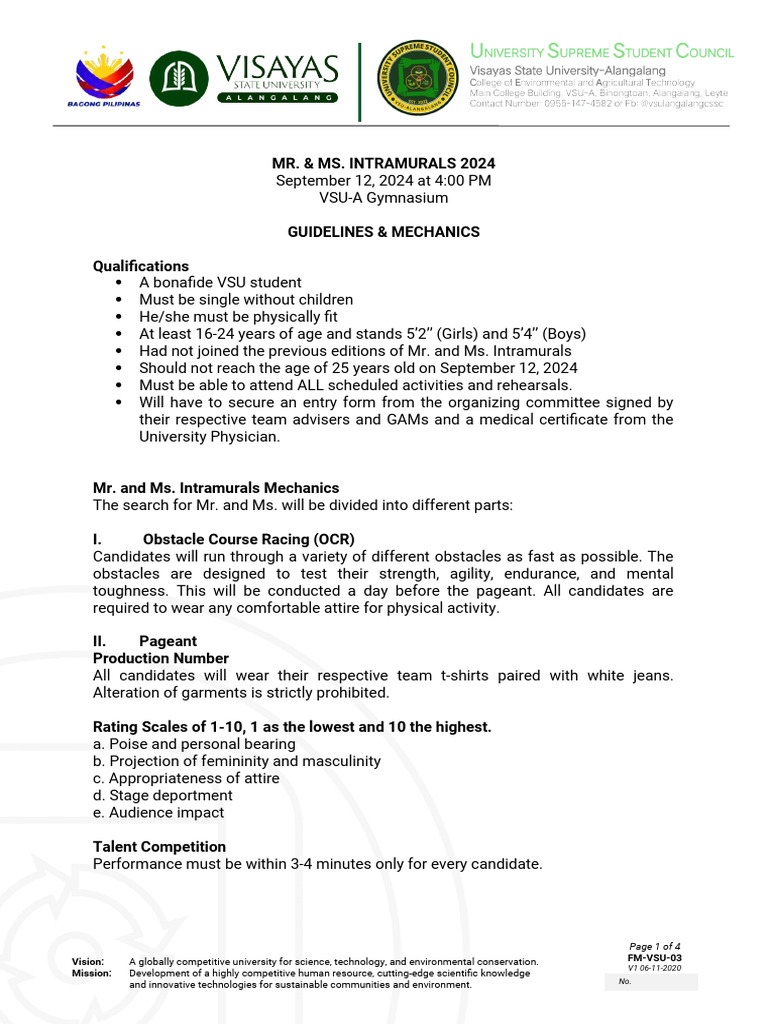 Ma'am Juv's Guidelines & Mechanics (Mr. & Ms. Intramurals 2024) | PDF
