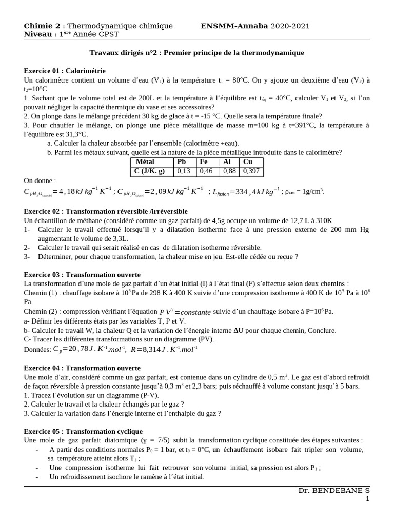 Série de TD 2 ENSMM | PDF