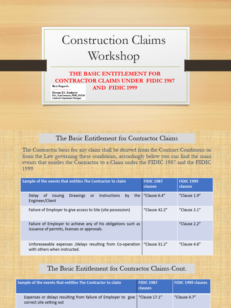 Contractor Claims under FIDIC 1987/1999 | PDF | Common Law | Finance ...