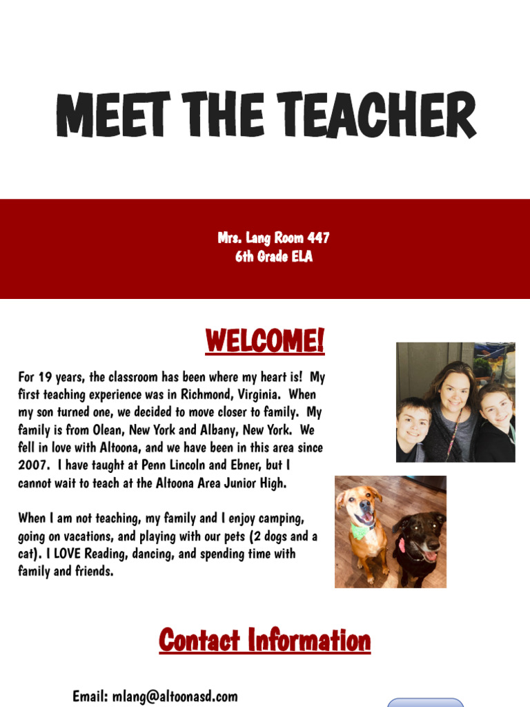 Lang Meet The Teacher Generic ELA | PDF