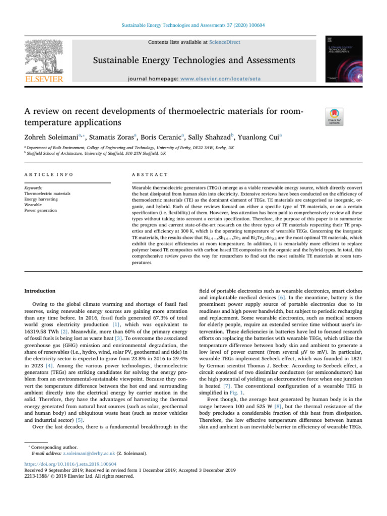 A Review On Recent Developments of Thermoelectric Materials | PDF
