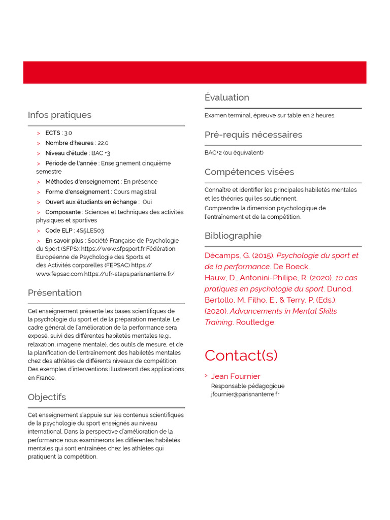Psychologie Du Sport Et de La Performance | PDF