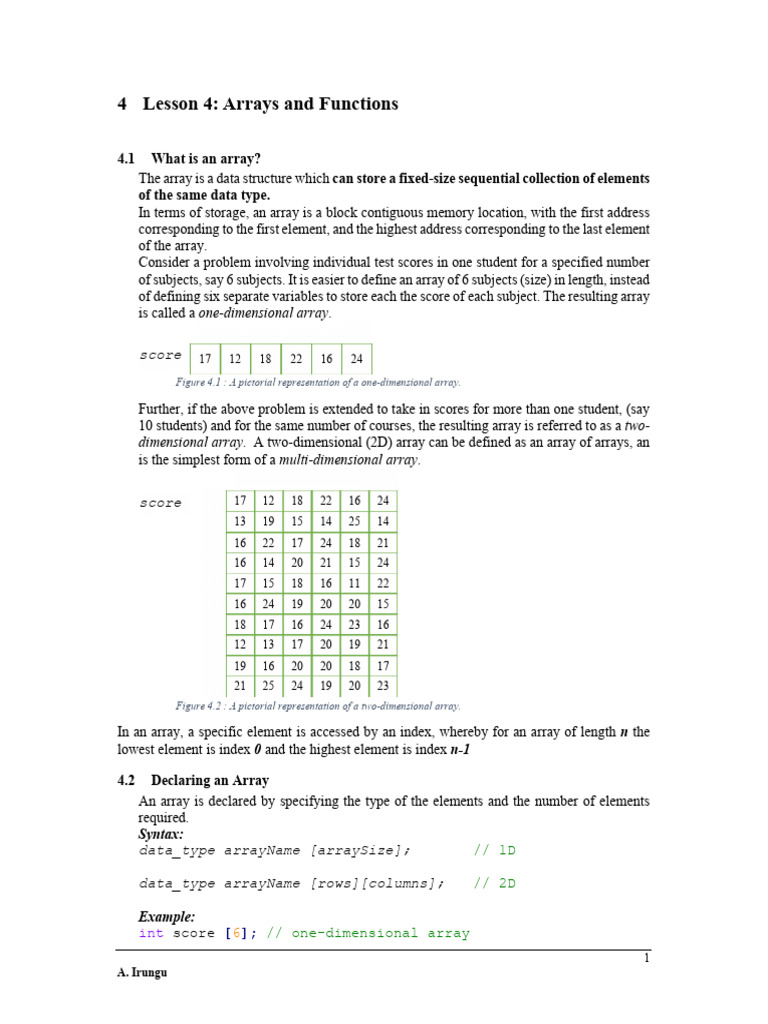 Lesson04 - Arrays and Functions | PDF