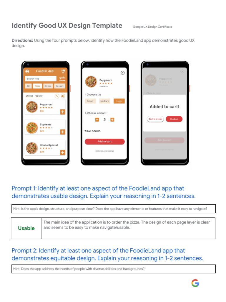 Google UX Design Certificate - Identify Good UX Design (Template) | PDF