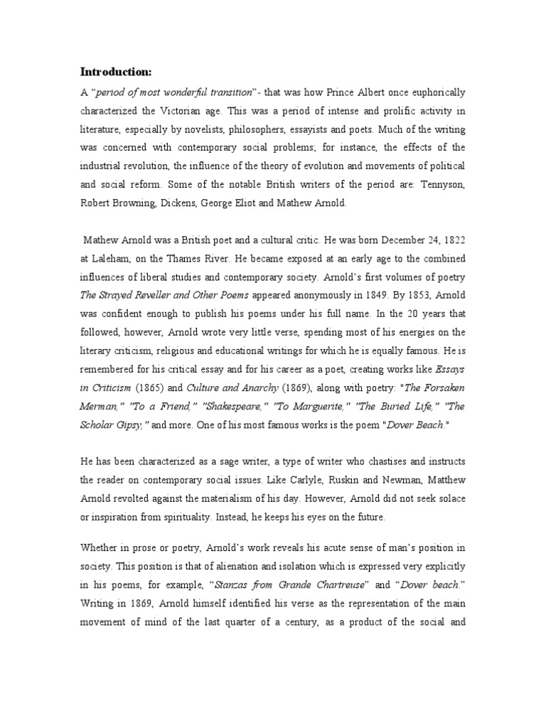 Analyzing Matthew Arnold's Poetry | PDF | Poetry | Religion And Belief