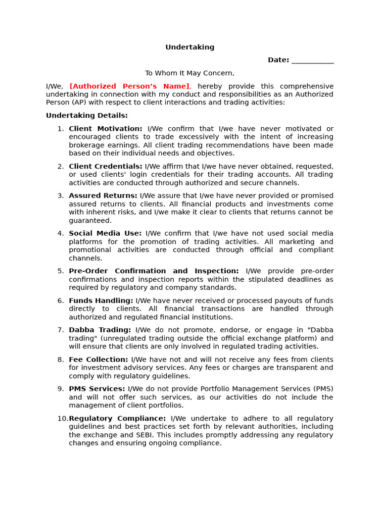 Undertaking | PDF