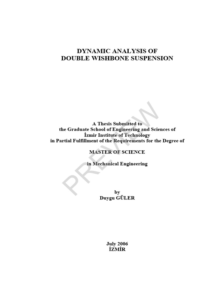 Dynamic Analysis of Double Wishbone Suspension | PDF