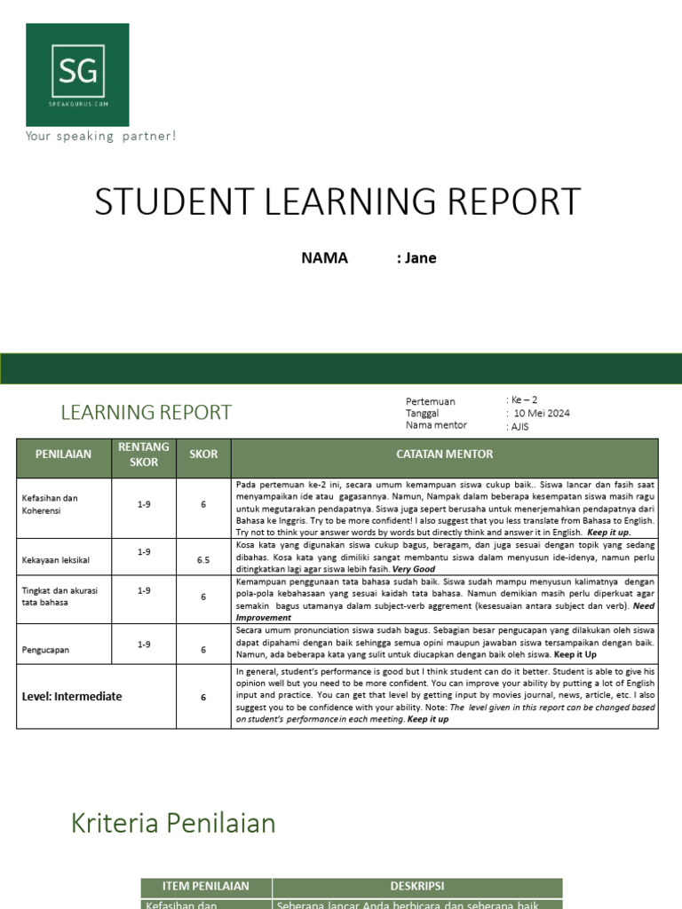 SG-Student Learning Report - Jane - Pertemuan 2 | PDF