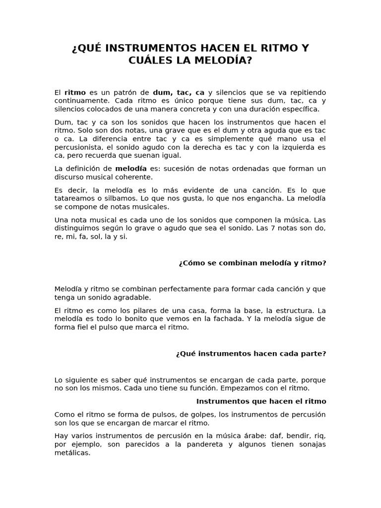 Qué Instrumentos Hacen El Ritmo y Cuáles La Melodía | PDF