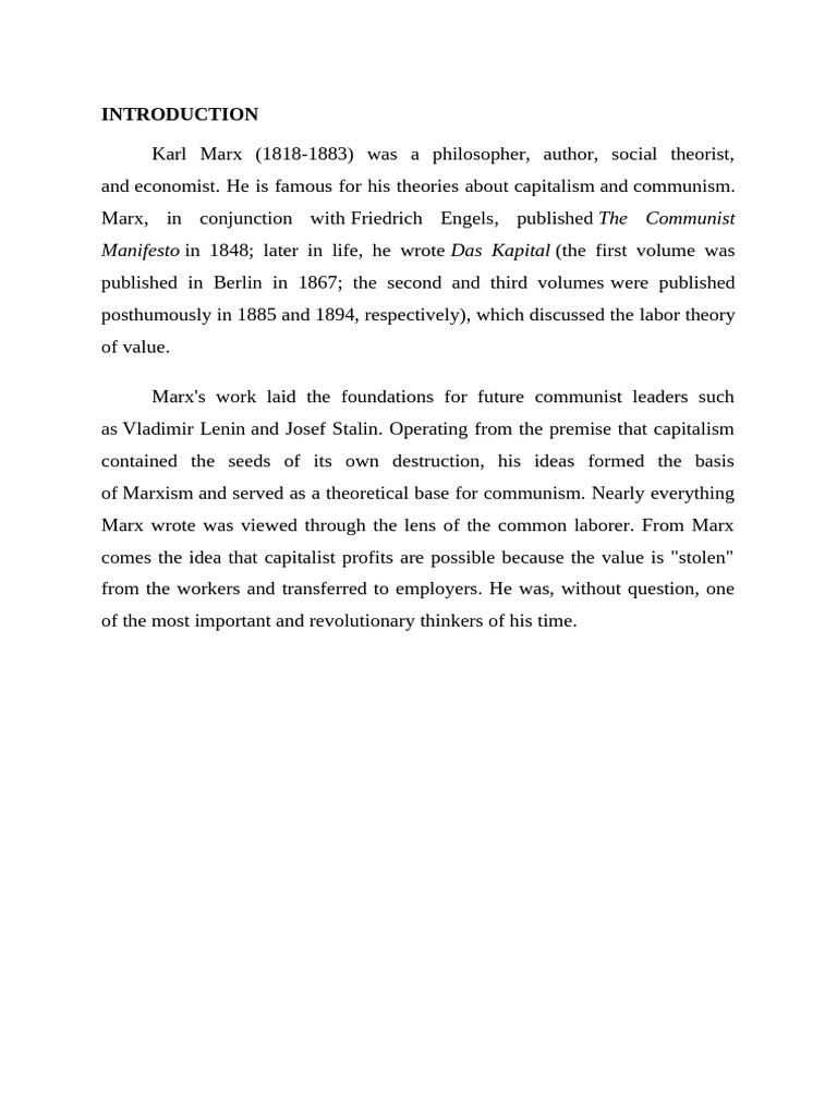 Karl marx contribution to society pdf