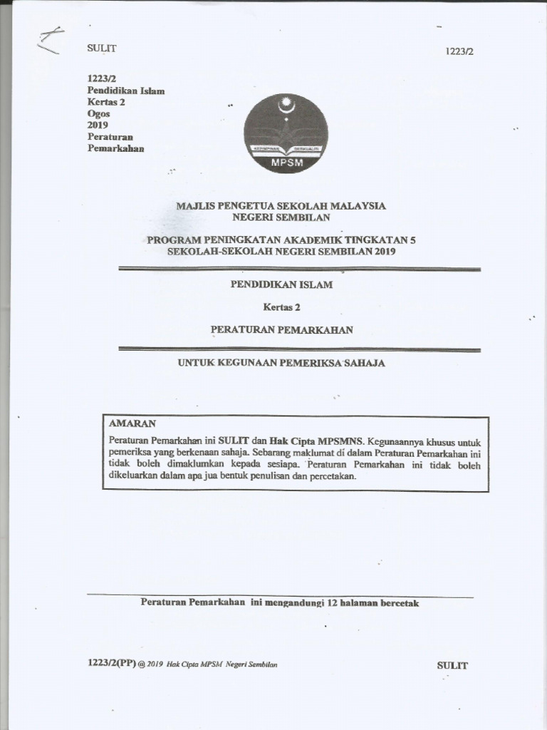 Skema Trial SPM N9 Kertas 2 2019 | PDF