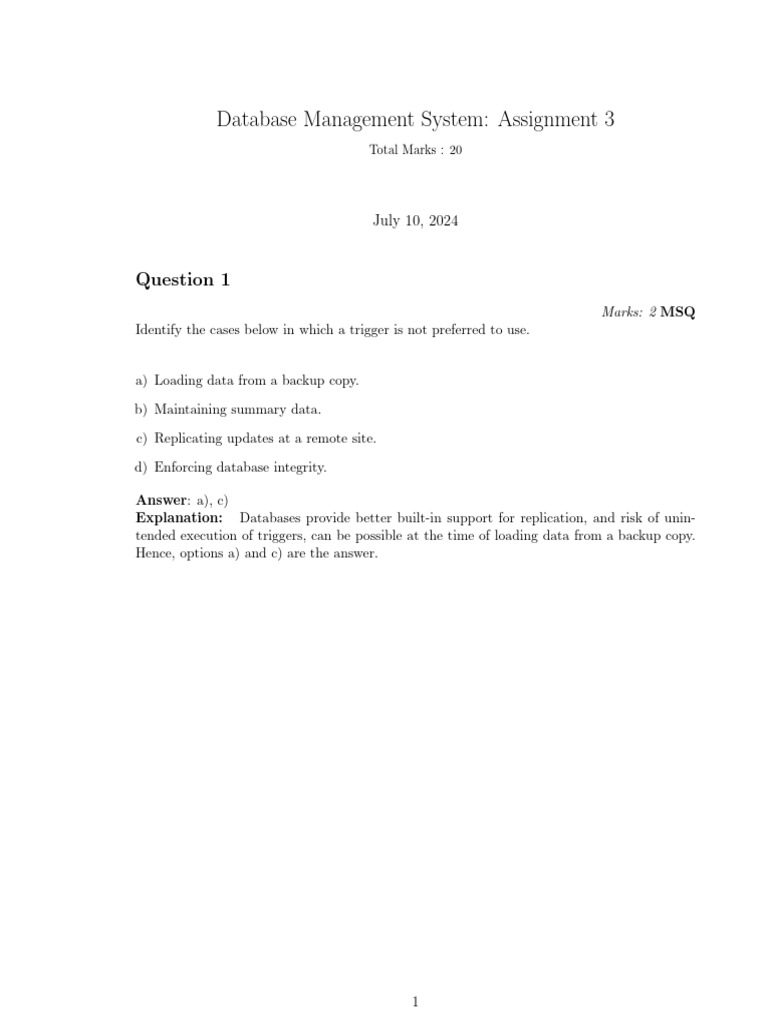 DBMS Assignment 3 July 2024 | PDF