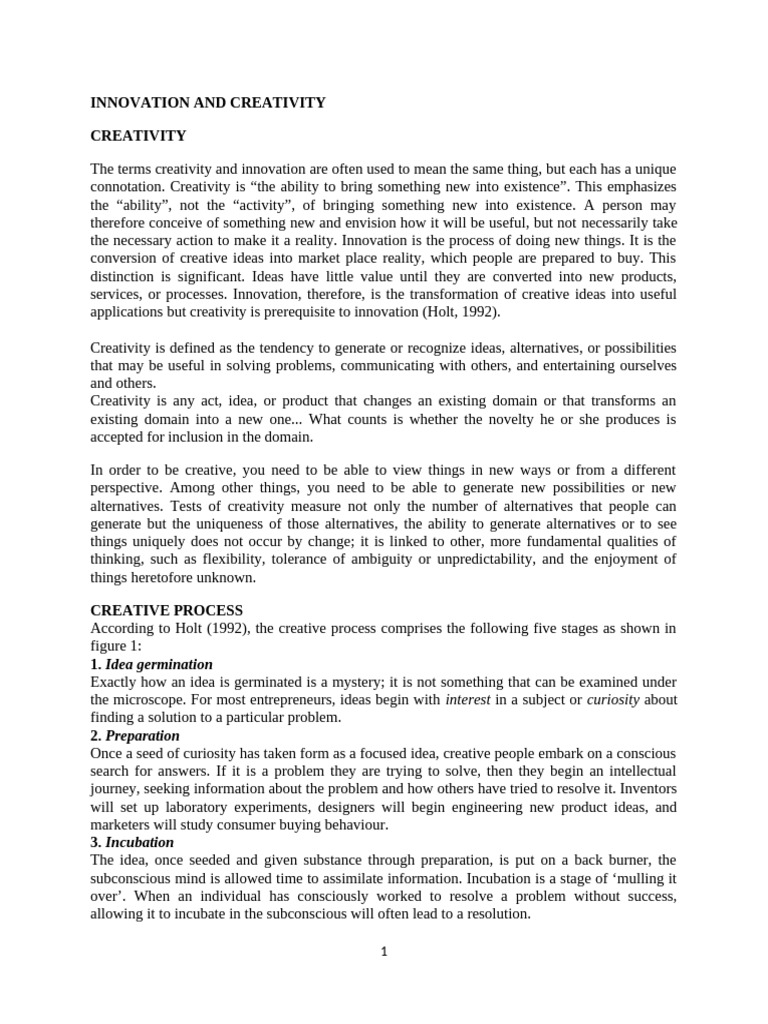 Innovation and Creativity | PDF