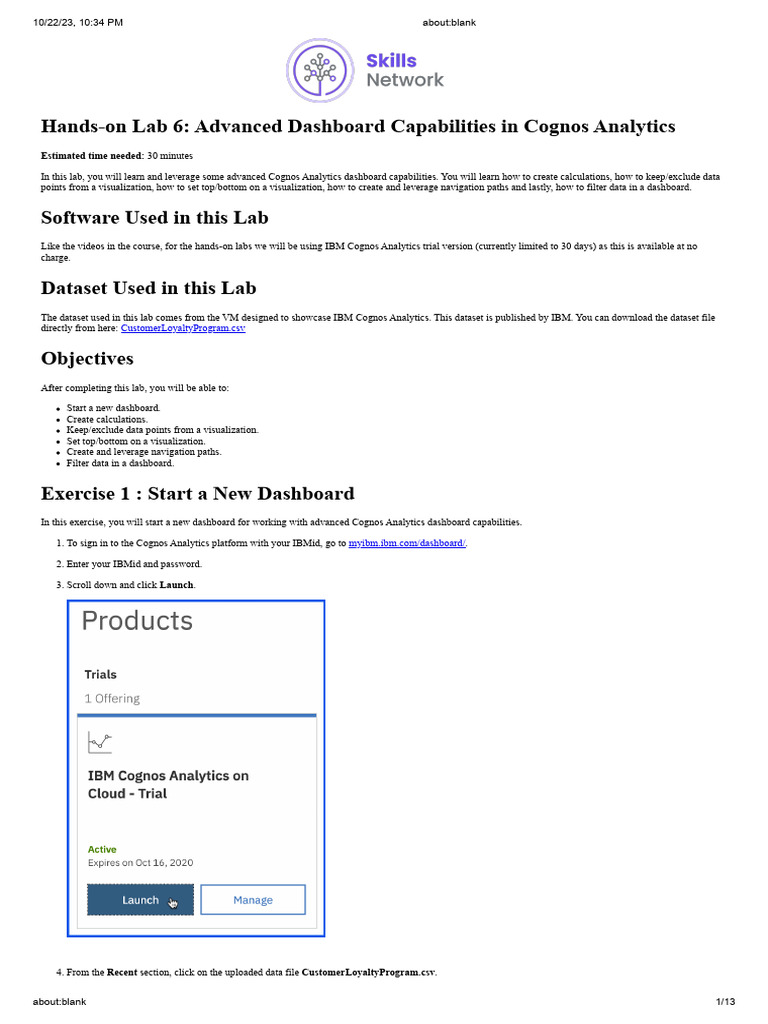 Advanced Dashboard Capabilities in Cognos Analytics | PDF