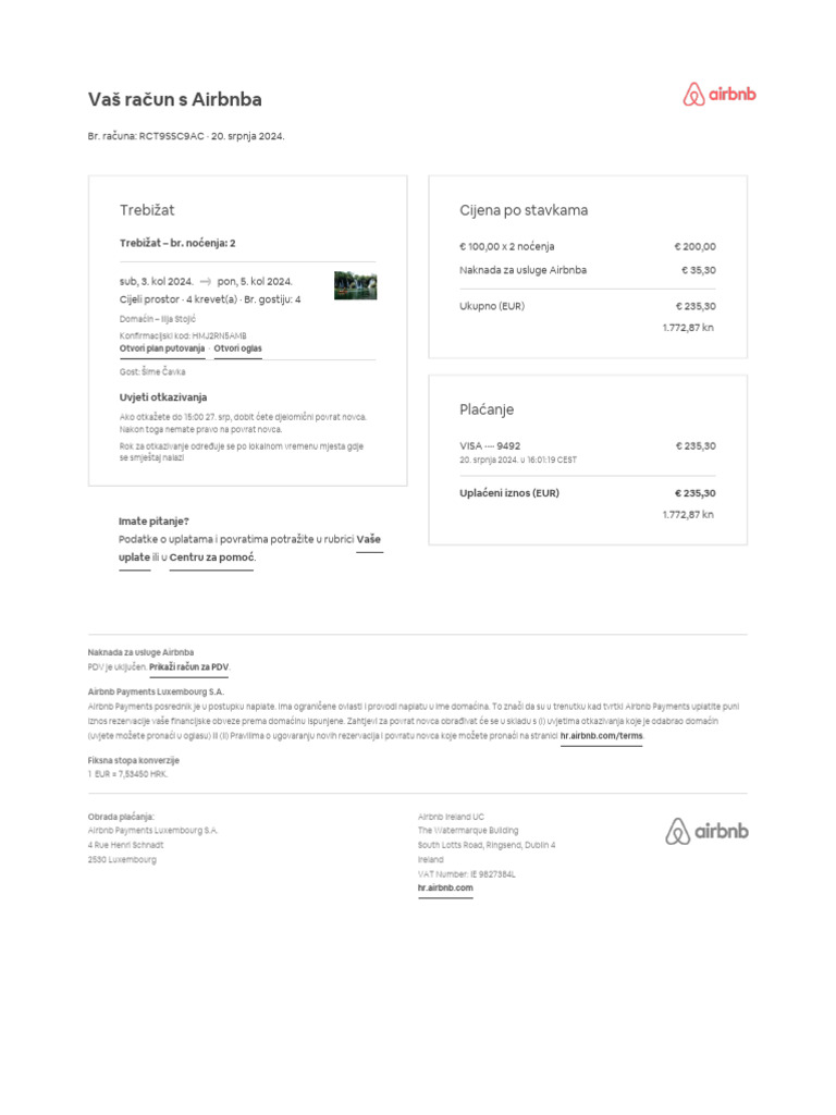 Airbnb Booking Confirmation | PDF