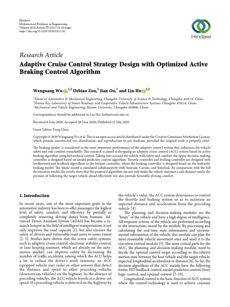 Research Article: Adaptive Cruise Control Strategy Design With ...