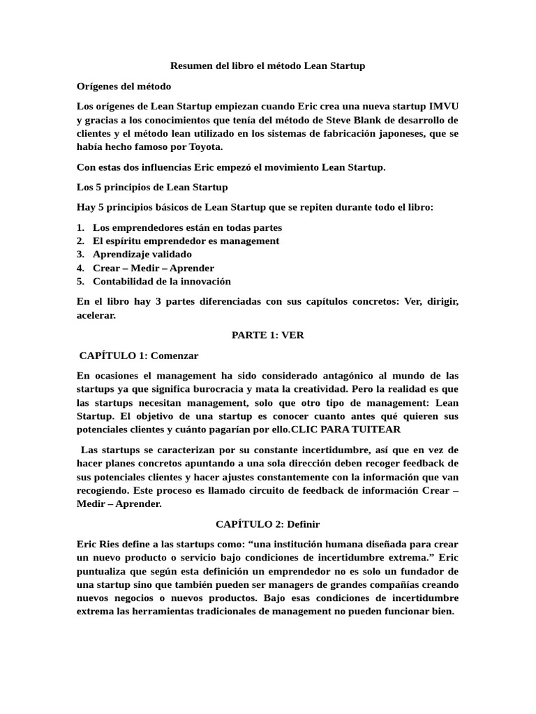 Resumen del Método Lean Startup | PDF | Lean Startup | Empresa de inicio