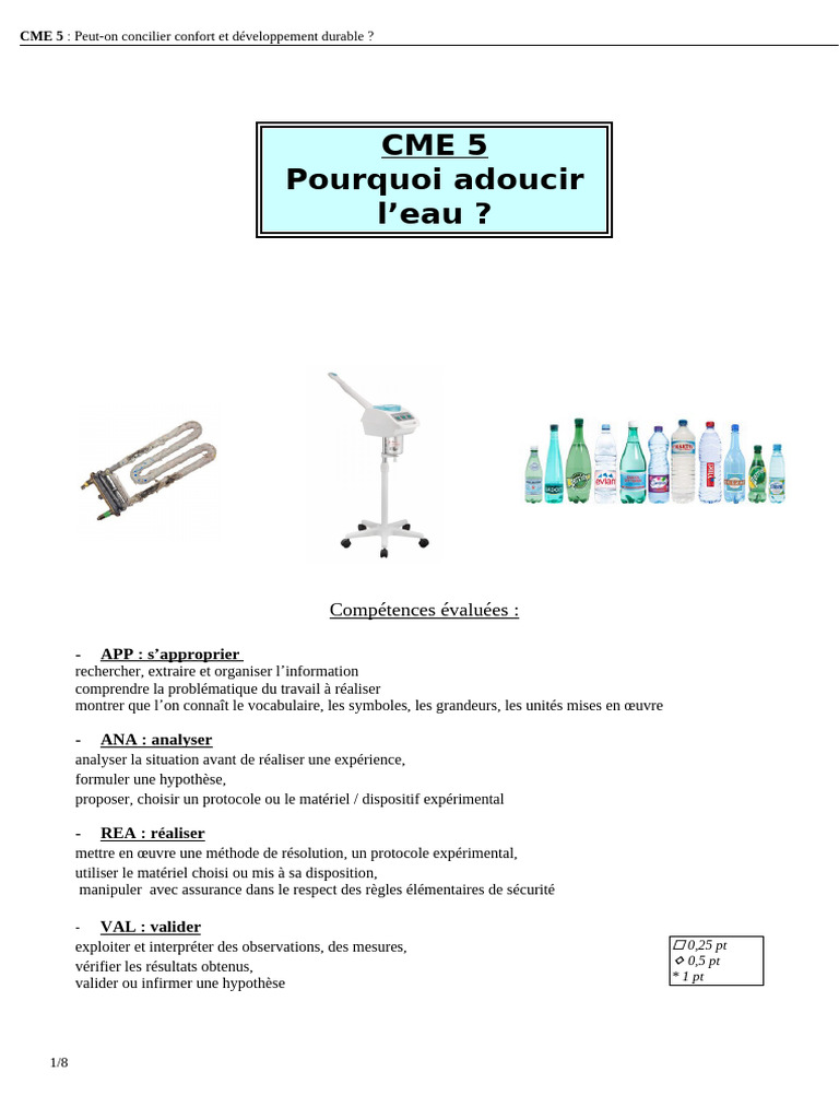 Dossier TP CME5 Dureté Eau 1erBacPro La Morlette Cenon | PDF