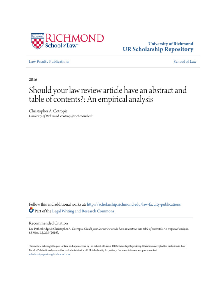 Should Your Law Review Article Have An Abstract and Table of Cont | PDF