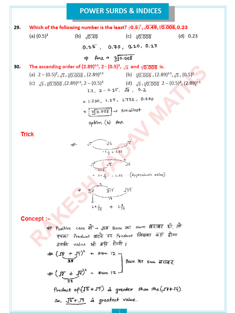 Power Surds & Indices Notes Class-03 - 390262 - Crwill | PDF