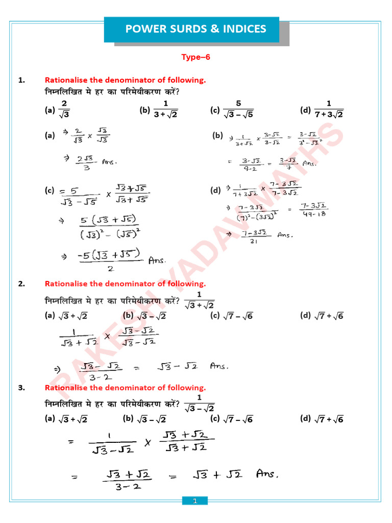 Power Surds & Indices Notes Class-04 - 390261 - Crwill | PDF