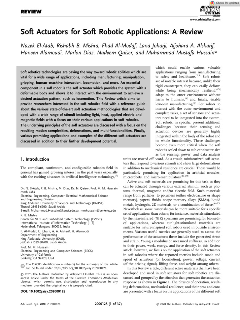 Soft Actuators For Soft Robotic Applications - A Review | PDF