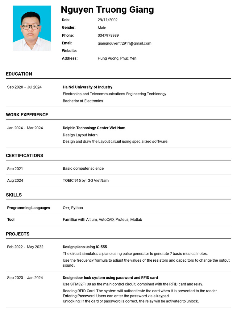CV Nguyen Truong Giang - English CV-TopCV - VN | PDF