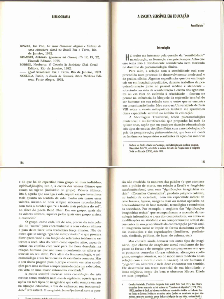 Escuta Sensível em Educação - Renè Barbier | PDF