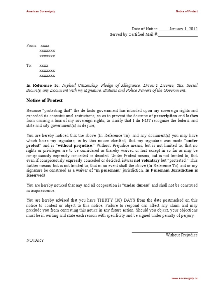 Notice of Protest on Sovereign Rights | PDF