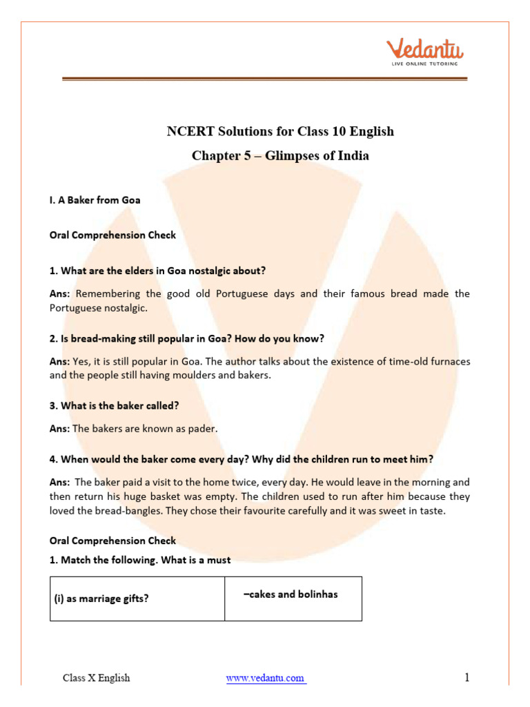 NCERT Solutions for Class 10 English Chapter 5 Glimpses of India - PDF ...