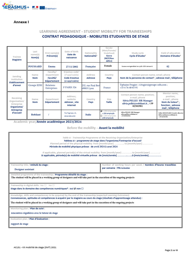 Annexe1 LEARNING AGREEMENT | PDF