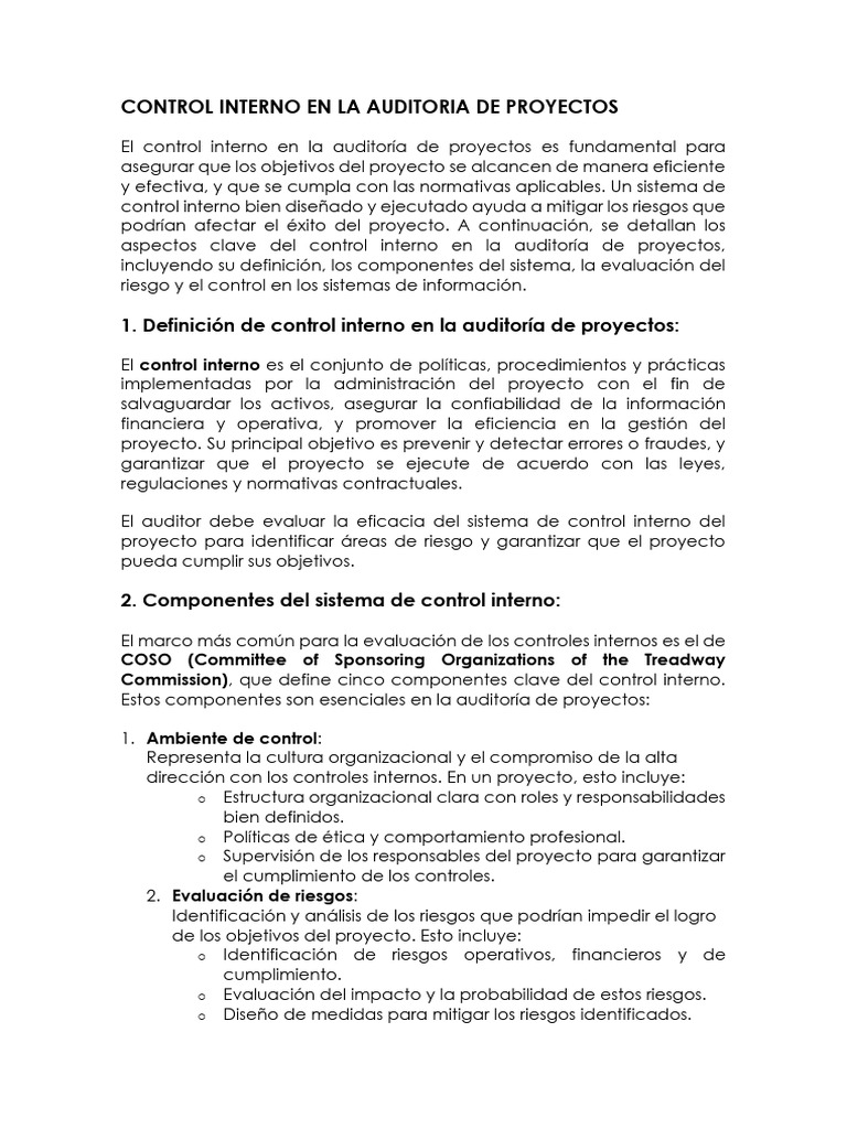 Control Interno en La Auditoria de Proyectos | PDF