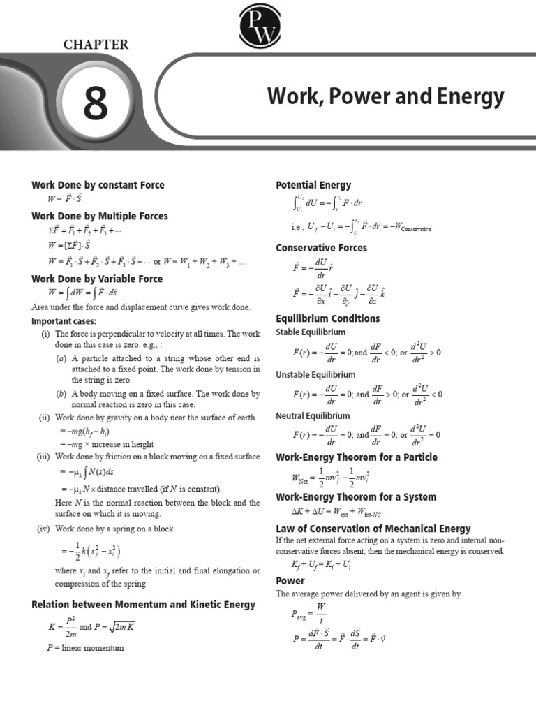 Work, Power, and Energy Concepts | PDF | Force | Continuum Mechanics