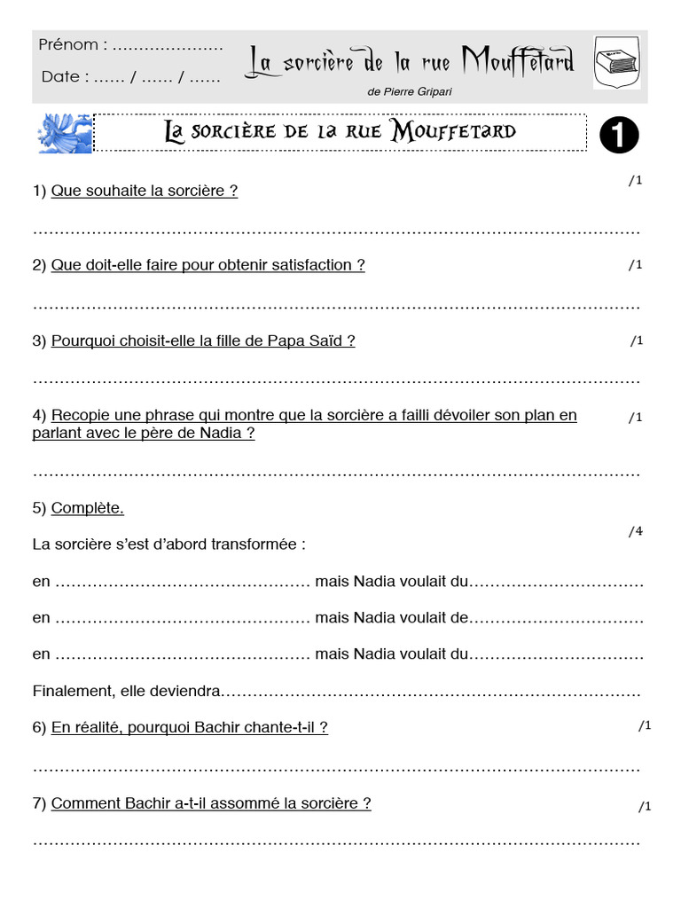 Questionnaire La Sorcière de La Rue Mouffetard | PDF