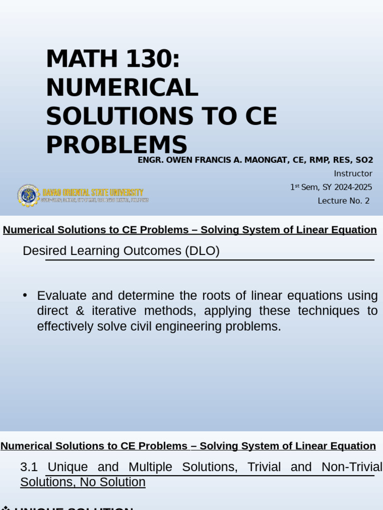 MATH130 Lec 3.0 Solving Systems of Linear Equations | PDF | Numerical ...