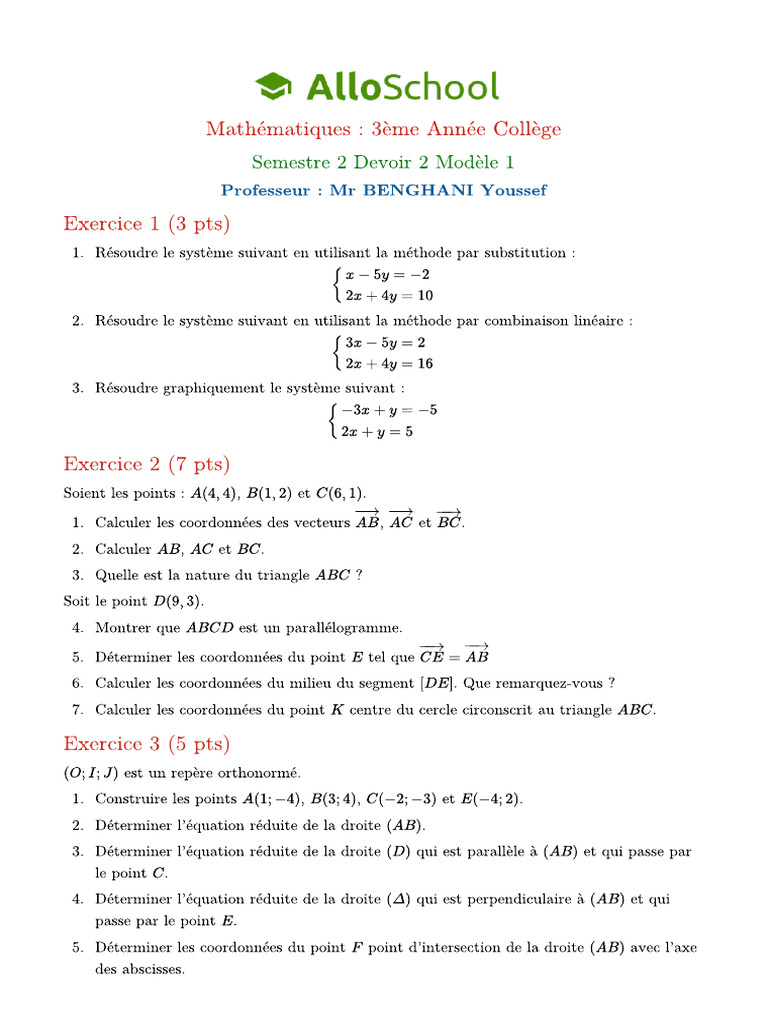 Math 3ac Semestre 2 Devoir 2 Modele 1 1 | PDF