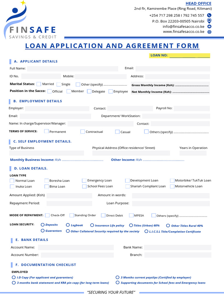 FINSAFE Loan Application & Agreement Form 2023. | PDF
