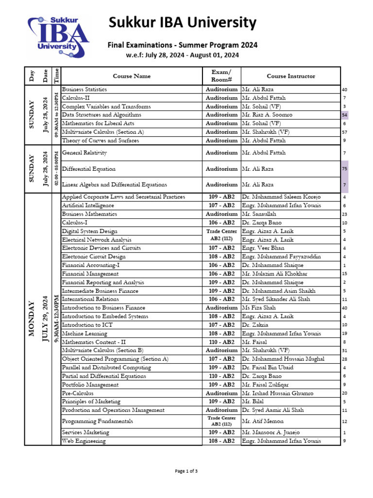 Final Exam Summer 2024 Upd3 | PDF | Equations | Mathematics