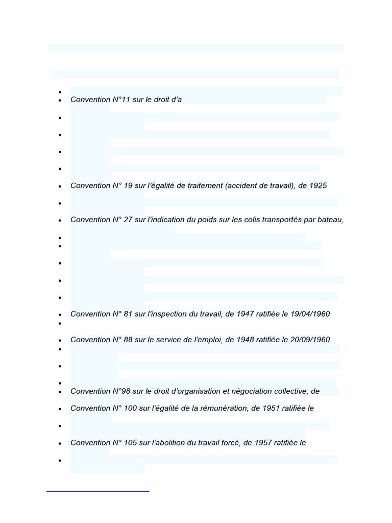 Liste Des Conventions Internationales Du Travail Ratifiees Par La RDC | PDF