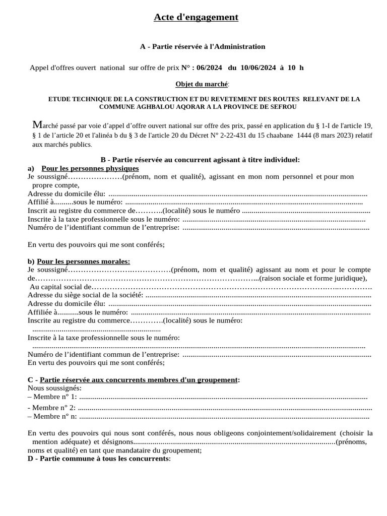 Acte D'engagement | PDF