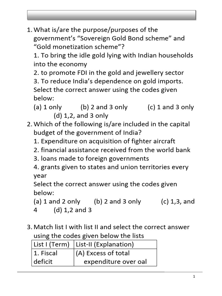Objective questions on budget pdf