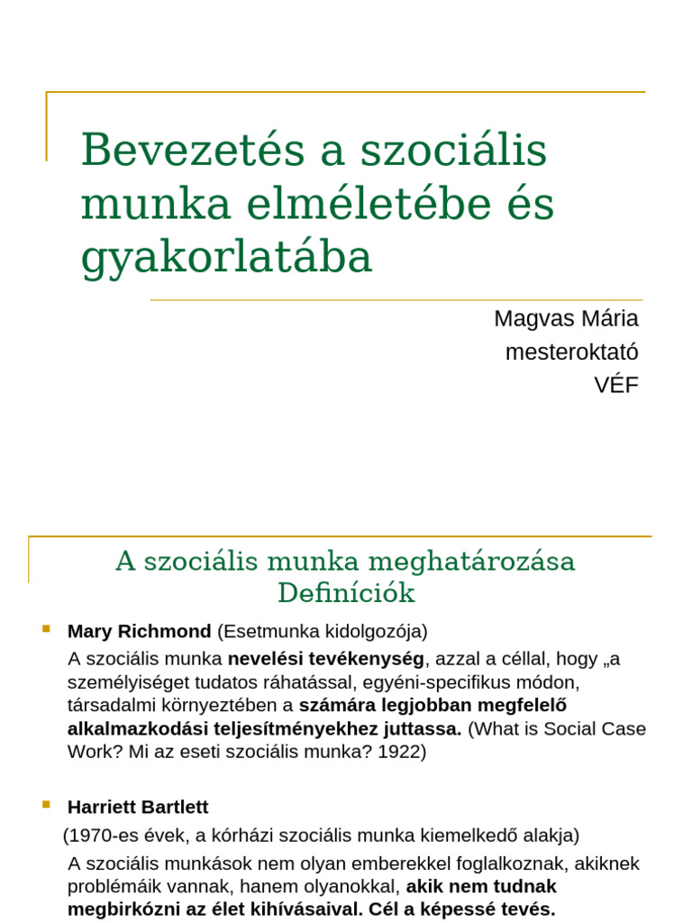 Bevezetés A Szociális Munka Elméletébe És Gyakorlatába | PDF