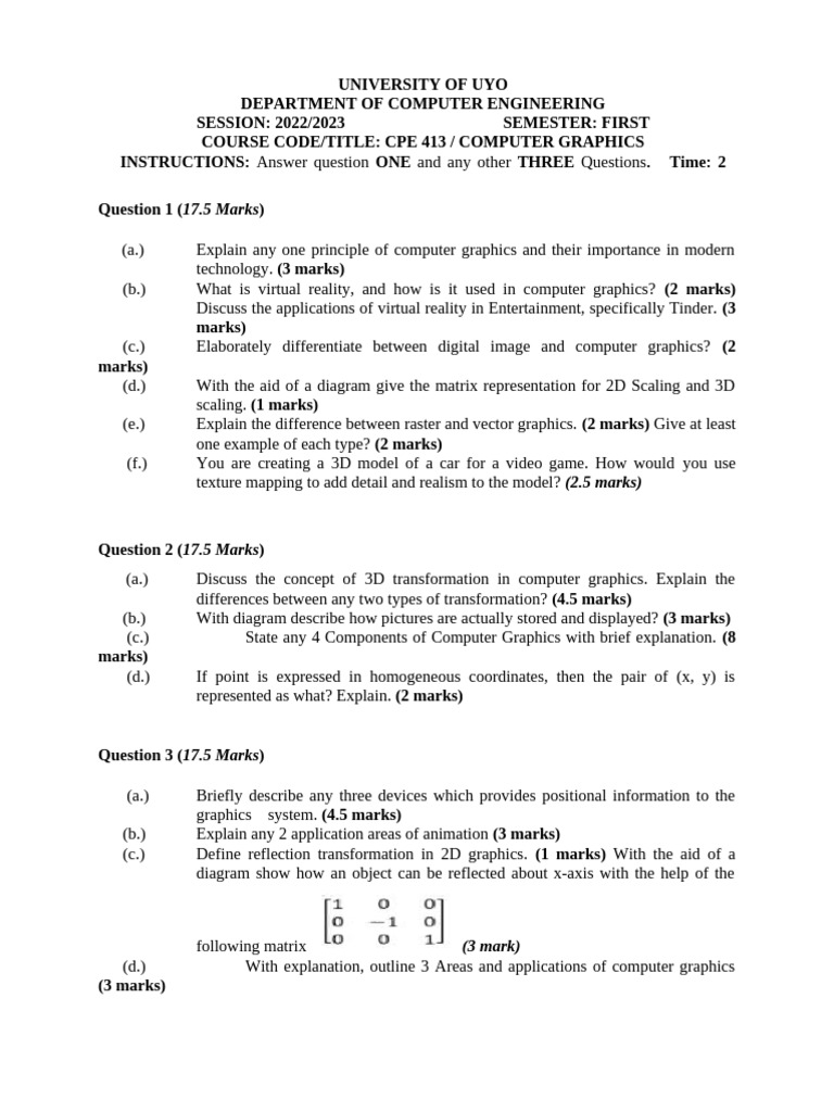 Revision For Graphics | PDF | 2 D Computer Graphics | 3 D Computer Graphics